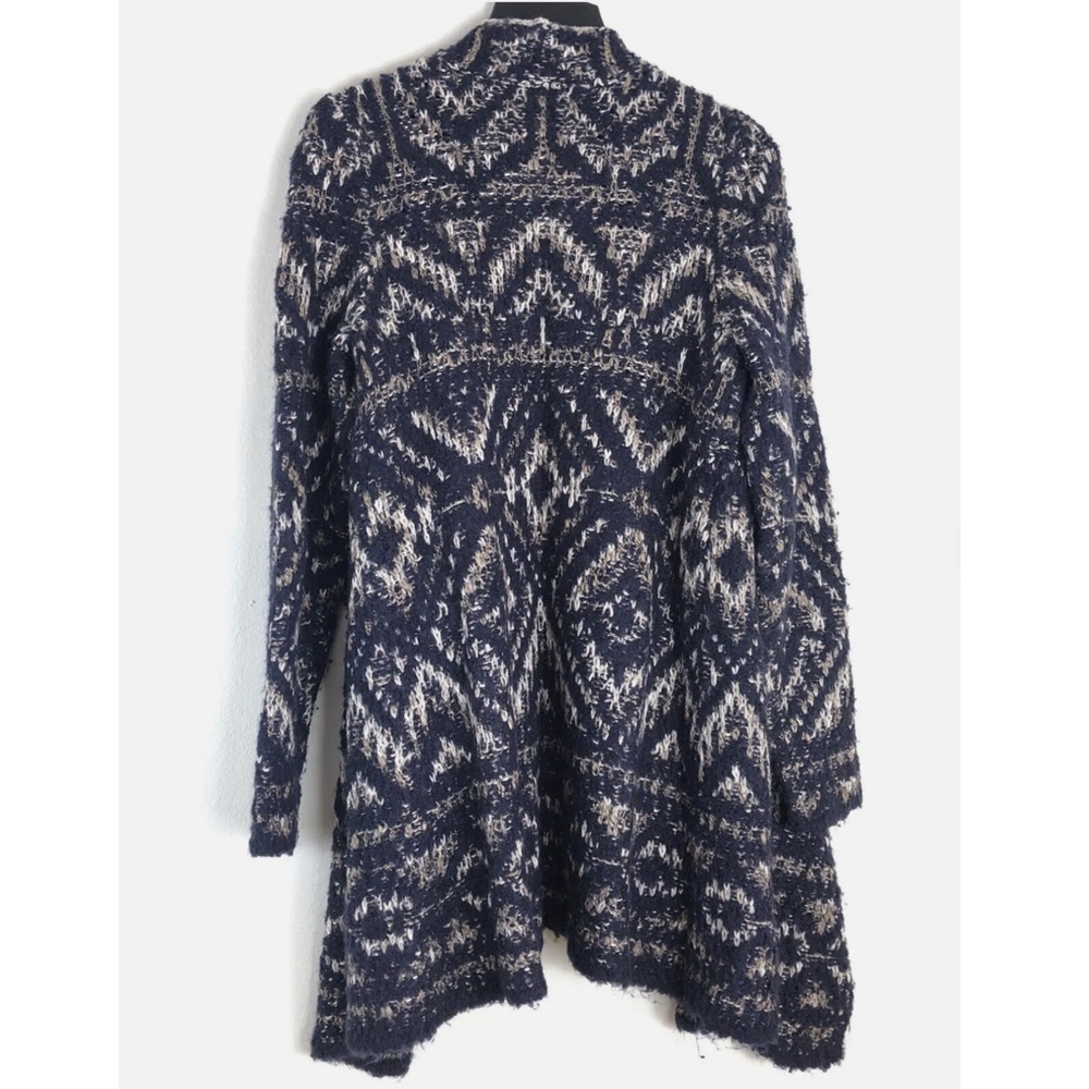 Lucky Brand Navy Geometric Intarsia Alpaca Blend Knit Sweater Cardigan Sz Large - Picture 8 of 11